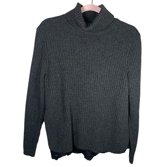 Garnet Hill Womens M  Gray  Wool Turtle Neck Pullover Side Buttons Lace Trim‎ - Picture 1 of 14